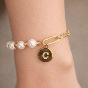 Elegant Gold Plated and Mock Pearl Bracelet New